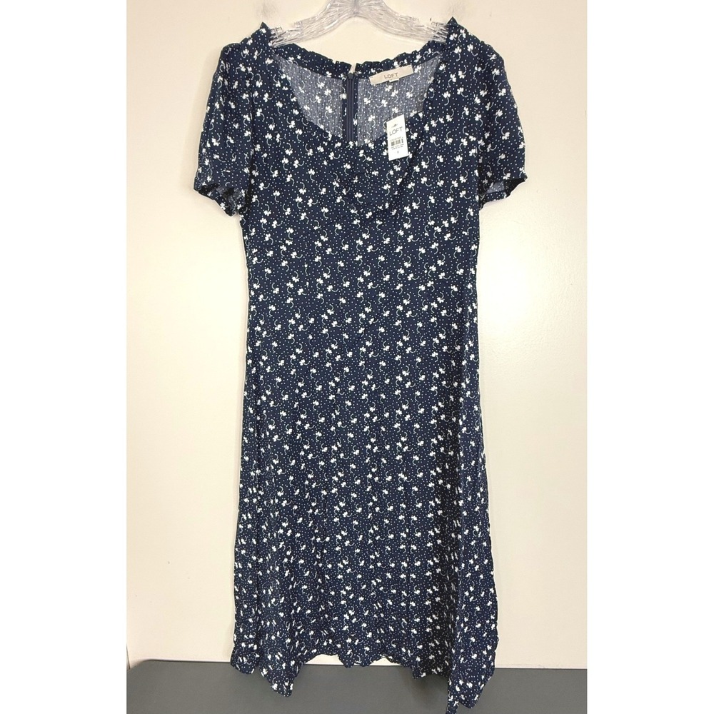LOFT Navy Blue Floral Midi Dress